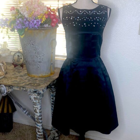 Lotus Grace Black Satin Fit and Flare Dress - Picture 1 of 11